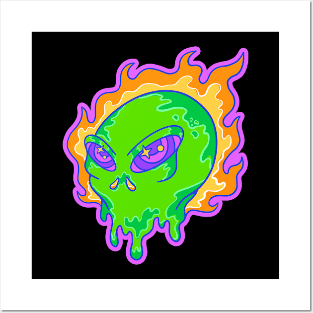 Alien Head Burn Psychedelic Wall Art by yoy vector